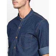 Nick & Jess Mens Blue Mandarin Collar Denim Slim Fit Casual Shirt