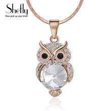 Rose Gold Color New Fashion Snake Chain Crystal Necklace Sweater Jewelry Fashion Small Cute Owl Bird Pendant For Women Gift