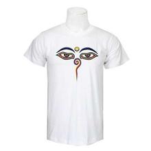 White Buddha's Eye Printed 100% Cotton T-Shirt For Men - 04