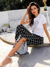 Plaid Slit Side Drawstring Waist Pants