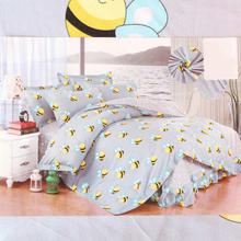 Grey/Yellow Bee Printed Bedsheet with 2 Pillow Covers and Quilt Cover - Double Size