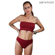 METAPHOR Maroon Solid Tube Bikini Set For Women(Plus Size)- MSS01X