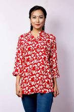 Red Floral Imprinted Top With Selftie Laces