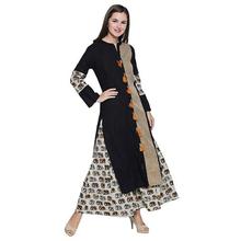 Ishin Viscose Rayon Navy Blue Printed A-line Women's Kurta &