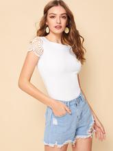 Contrast Crochet Cuff Tee