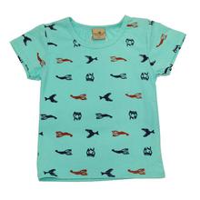 Black Cat Cyan Sea Creatures Printed T-Shirt For Boys - BCKG1715