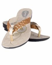 Shikhar Women's Brown Embroidered Strap Toe Slip Sandal