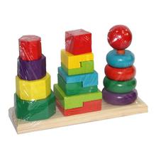 Multicolored Wooden Blocks 3 Set Column Shapes Stack Tower For Kids