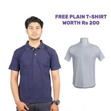 Navy Blue Polo T-shirt with Free White Plain T-shirt