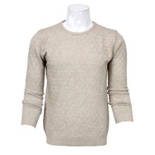 Light Brown Round Neck Textured Sweater For Men