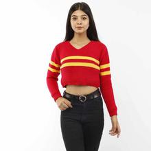 V-Neck Stripped Crop Sweater for Women-(LL-58)