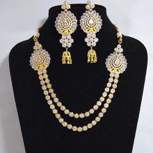 Layered Gold/White American Diamond Embellished Adjustable Jewelry Set For Women