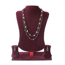 Blue/White Beaded Necklace With Earrings Set For Women