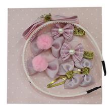 Blush Pink Glittered Headband And Hair Clips Set For Girls