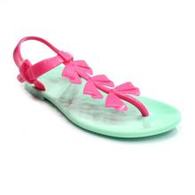 Mint/Pink Jelly Candy Bows T-Strap Sandals For Women