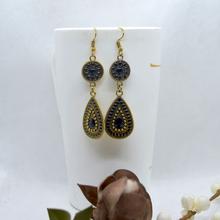 Golden/Multicolored Drop Shaped Tribal Patterned Antique Style Earrings