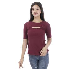 Maroon Front Slit Cotton T-Shirt For Women -WTP4780