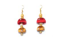 Two Layer Red & Golden Thread Beaded Jhumka