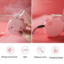 2 in 1 Mini Handheld Fan Portable LED Light Beauty Mirror