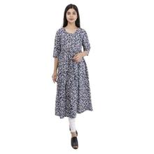 Blue Printed Flare Cotton Umbrella Kurti For Women