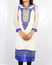 Saavya Design'S Women Embroidered Off White/ Blue Kurti