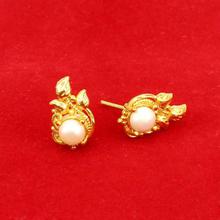 Gold Plated Faux Moti Adorned Leaf Style Ear Studs for Women