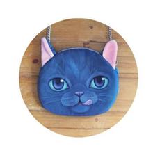 Girls Cute 3D Blue Cat   Face Crossbody Chain Purses Messenger Bags
