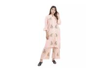 Peach Floral Embroidered Kurti with Palazzo Set For Women