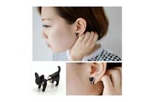 Vintage Design Black Realistic Lovely Cat Head Ear Stud Earring