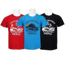 Pack Of 3 Half Sleeve Printed 100% Cotton T-Shirt For Men-Red/Light Blue/Black