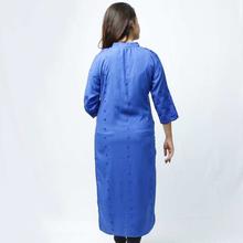 Blue Solid Chikan Emboidered Kurti For Women