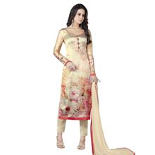 Stylee Lifestyle Cream Satin Printed Dress Material (1361)