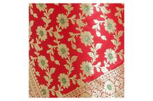 Banarasi Dupatta Saree With Shawl And Unstitched Blouse For Women-Red/Green