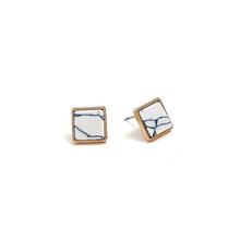 Gold Toned Marble Stud Square Earrings For Women