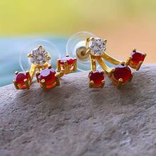 Red/White Crystal Embellished Gold Plated Stud Earrings For Women