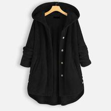 Long Sleeve Hooded Buttons Winter Women Fur Coat