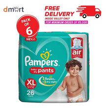 Pampers Extra Large (XL) Size Diapers - 26 Pants (Pack of 6 x 26 = 156 Diapers)