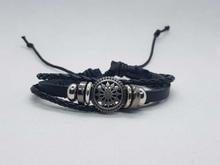 Black 'Chakra' Leather Bracelet For Men