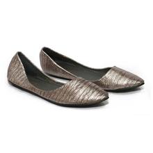 Silver Shiny Pump Flats Shoes For Women