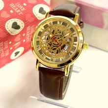 Golden/Brown Roman Skeleton Dial Analog Watch for Men - Brown