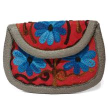 Blue/Orange Floral Embroidered Small Zip Purse For Women