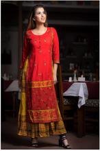 Red double layer kurti with button Design