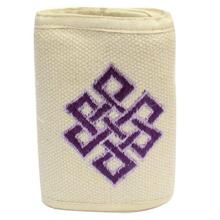 Beige/Purple Embroidered Hemp Wallet For Men