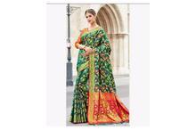 Floral Printed Saree With Unstitched Blouse For Women-Teal/Red