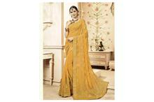 Yellow Heavy Embroidered Saree With Blouse Piece For Women