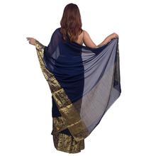 Chiffon Saree with Peacock Zari Border (Dark BLUE)For Women -5012