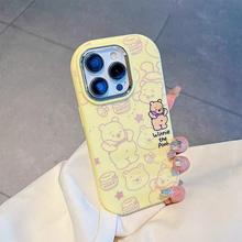 Strawberry Bear Cover Compatible for IPhone 15 11 14 13 12 Pro Max 7Plus XR XS Max X 7 8 Plus SE Winne the Pooh KT Cat Macron Plating Metal Lens Case