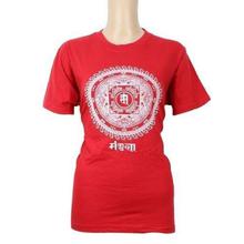 Mandala Printed 100% Cotton T-Shirt For Women-Red - 023