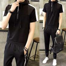 Black Sporting Hooded Track-Suit Set For Men