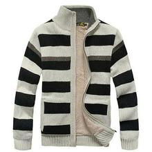 Winter Cotton Knitted Cardigan Men's Casual Thick Warm Sweater - Black White